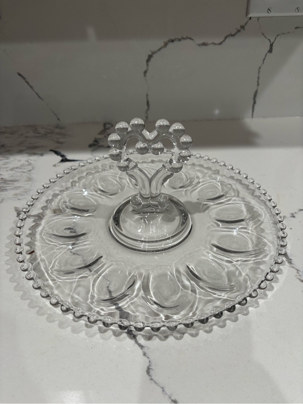 Vintage imperial glass candle wick egg plate